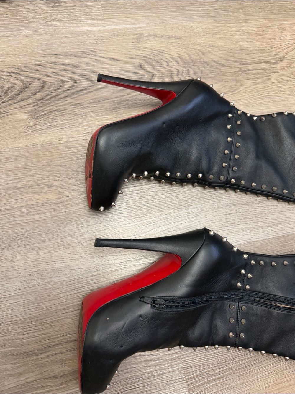 Christian Louboutin Black Studded Over-the-Knee Stiletto Boots Size 7 - Picture 2 of 16